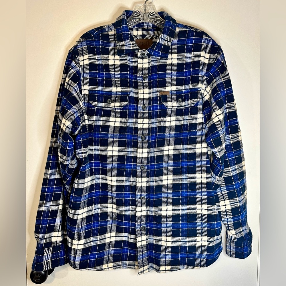 ORVIS Heavy Blue Flannel Plaid Button Up Shirt Jacket Long Sleeve‎ Men's Size M